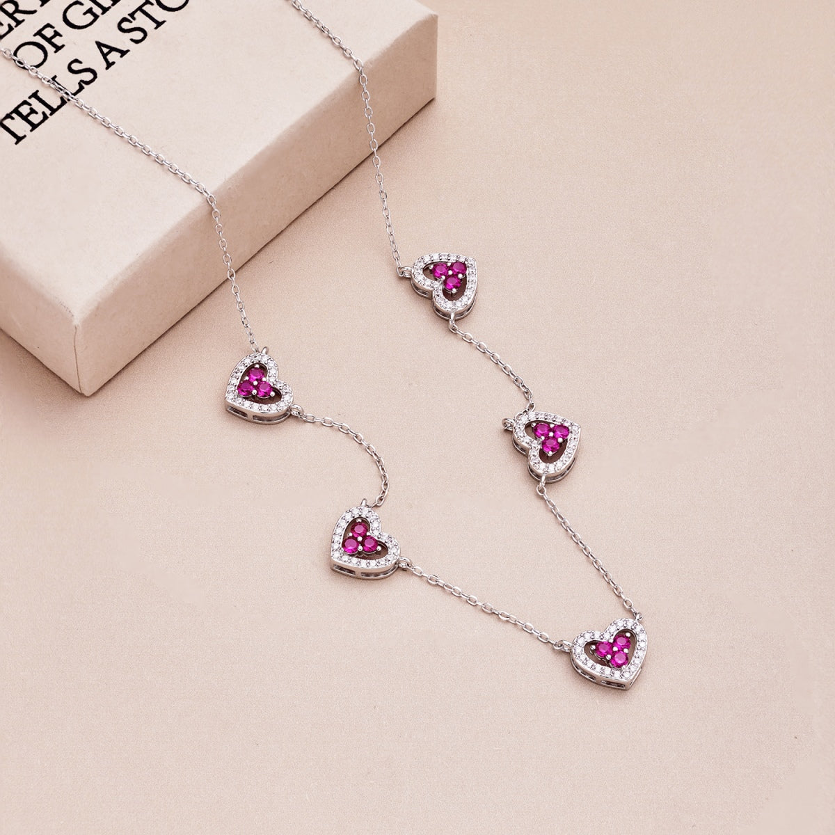 [LuckyStar]Sparkling Five Heart Necklace