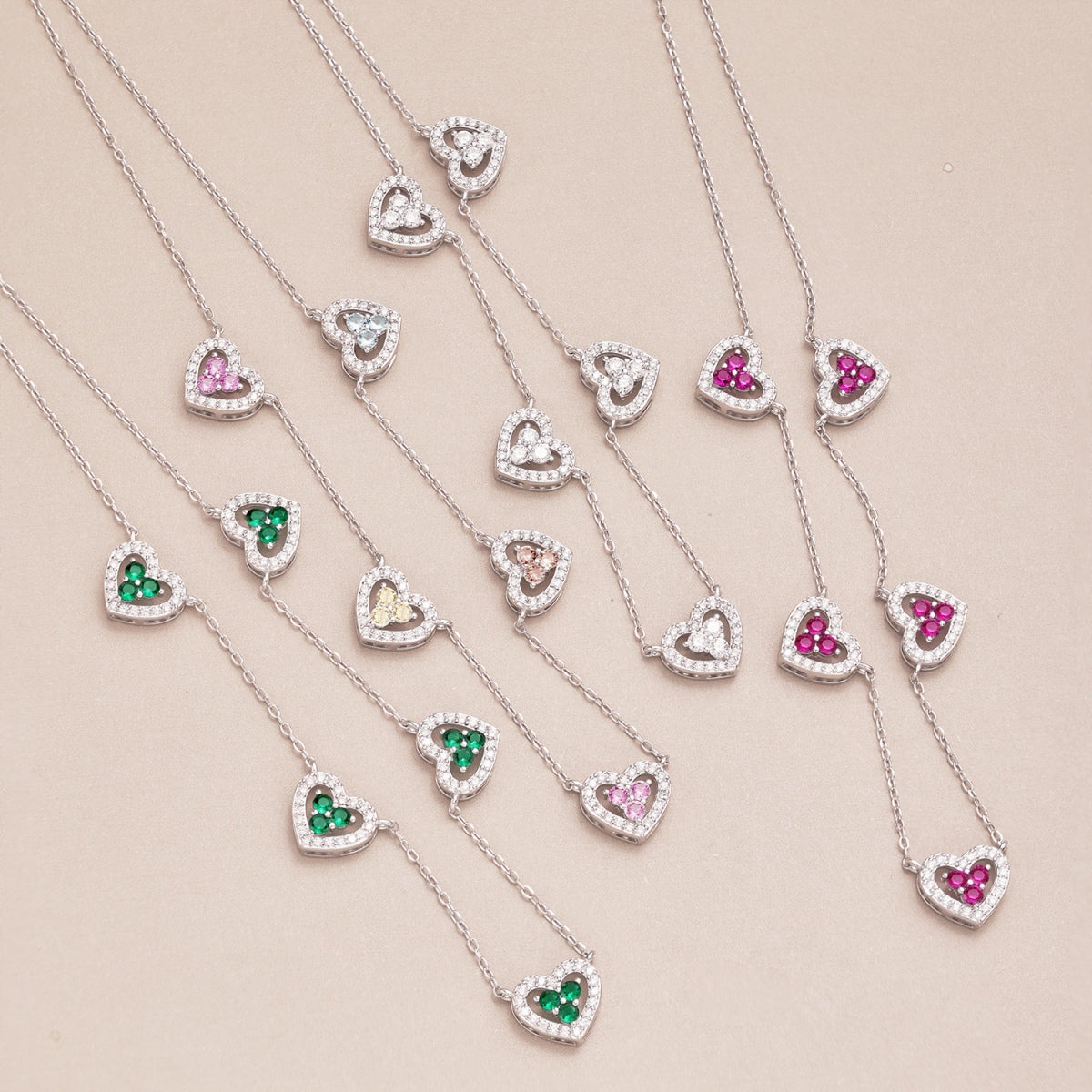[LuckyStar]Sparkling Five Heart Necklace