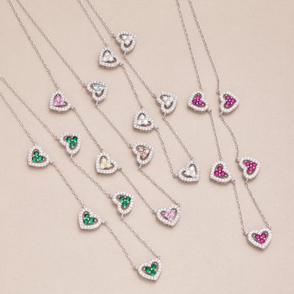 [LuckyStar]Sparkling Five Heart Necklace