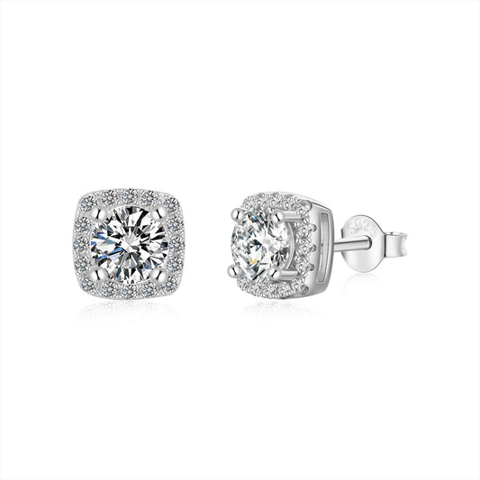 [LuckyStar]Classic Round Center Stone Stud Earrings