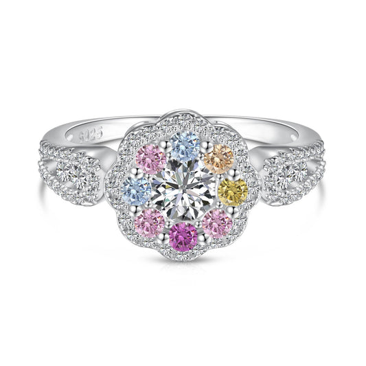 [LuckyStar]Delicate Colorful Round Cut Flower Shape Wedding Ring
