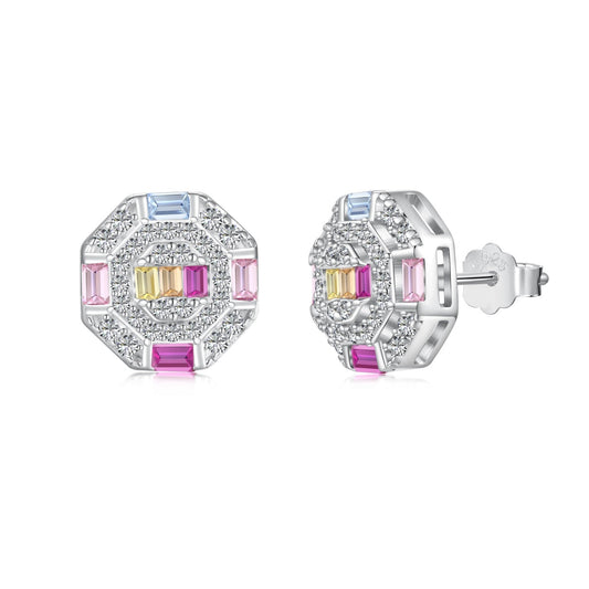 [LuckyStar]Ornate Colorful Octagon Shape Daily Earrings