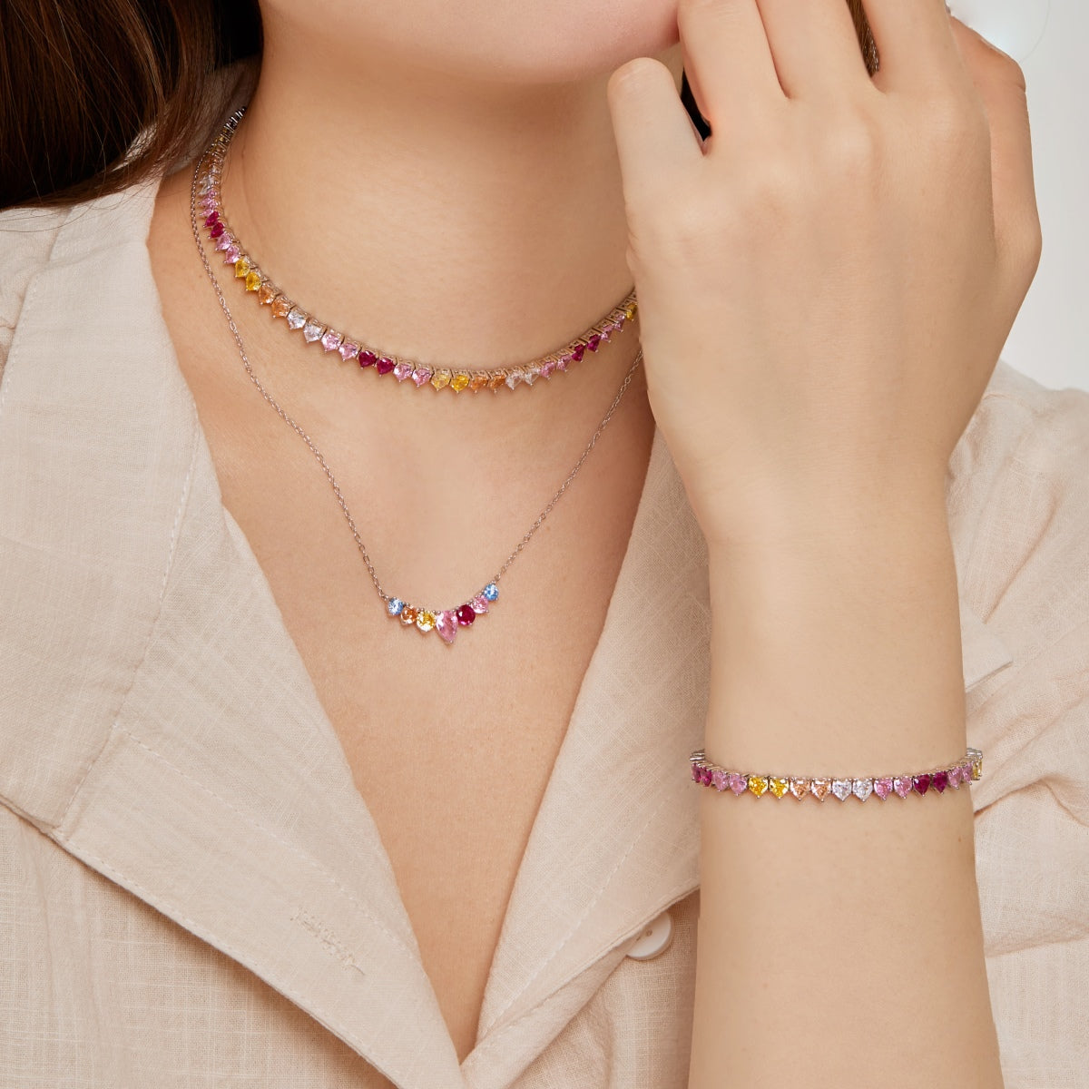 [LuckyStar]Luxurious Colorful Romantic Heart Shape Lover Bracelet