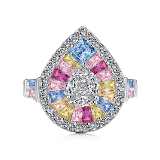 [LuckyStar]Elegant Colorful Water Drop Shape Banquet Ring