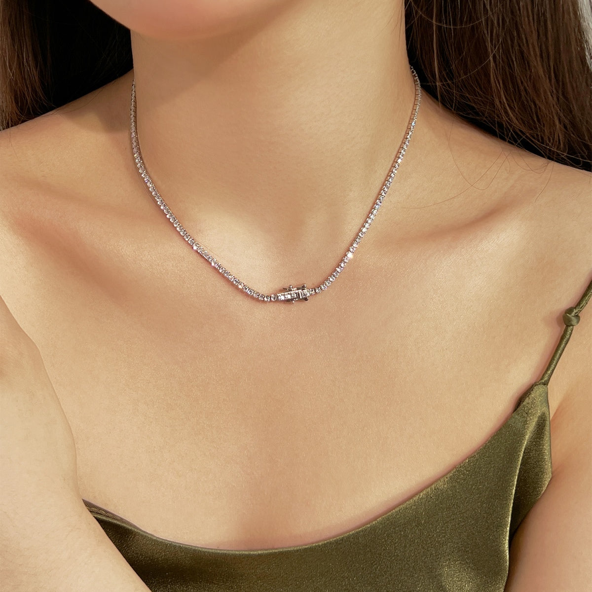 [LuckyStar]Delicate Round Shape Tennis Necklace