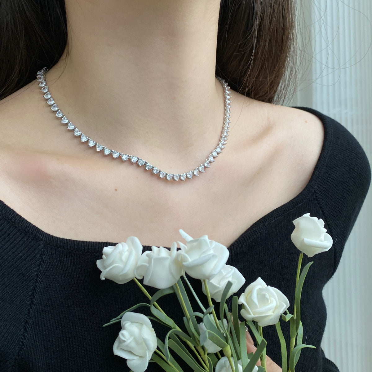 [LuckyStar]Ornate Heart Cut Tennis Necklace
