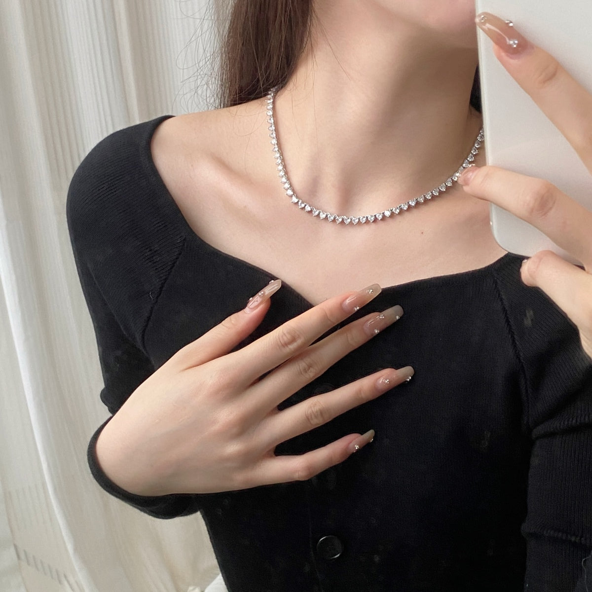 [LuckyStar]Ornate Heart Cut Tennis Necklace