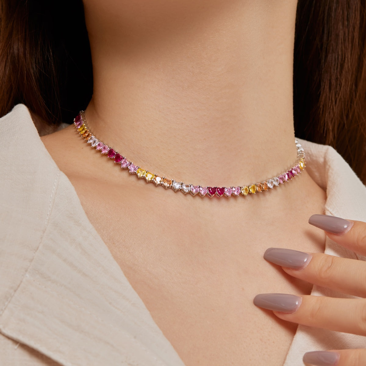 [LuckyStar]Sparkling Colorful Full Heart Tennis Necklace