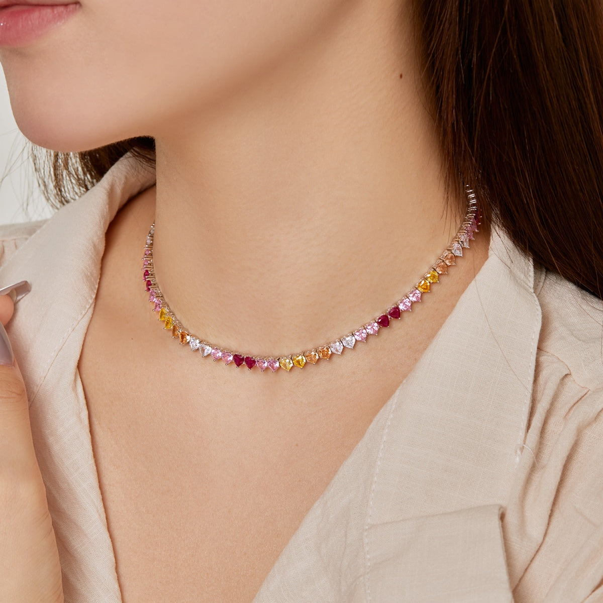 [LuckyStar]Sparkling Colorful Full Heart Tennis Necklace