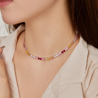 [LuckyStar]Sparkling Colorful Full Heart Tennis Necklace