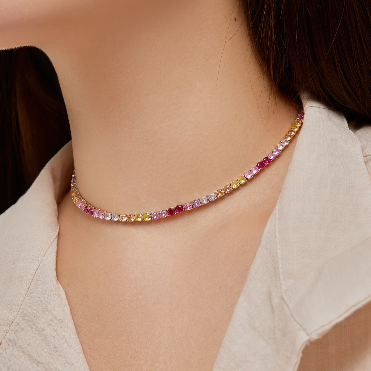 [LuckyStar]Delicate Colorful Tennis Necklace