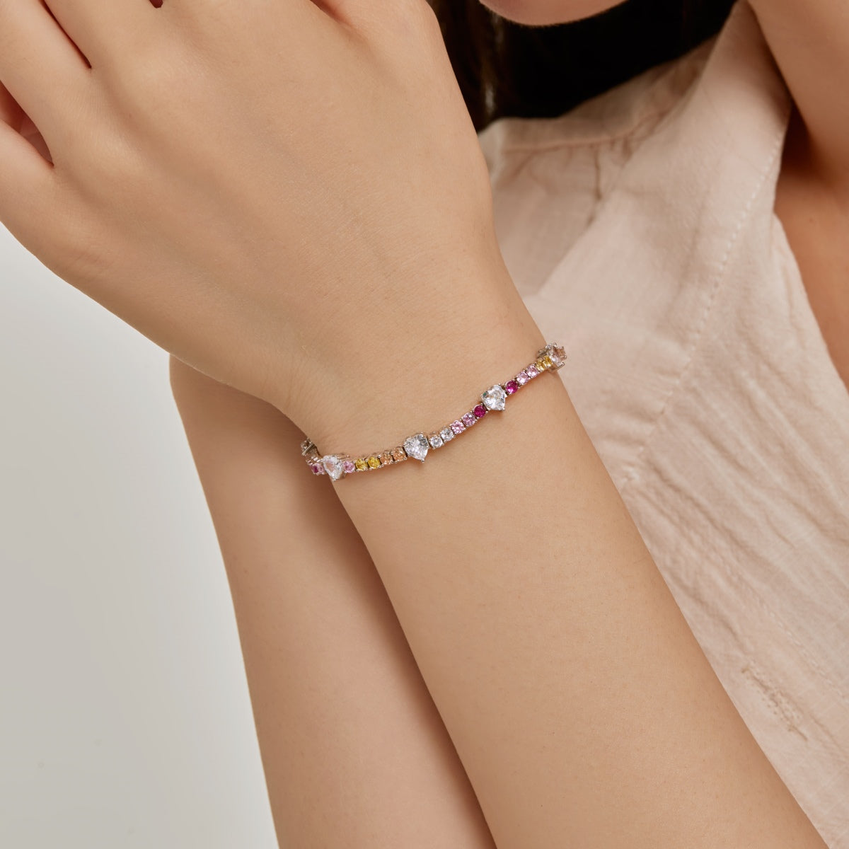 [LuckyStar]Romantic Heart Shape Round Cut Lover Bracelet