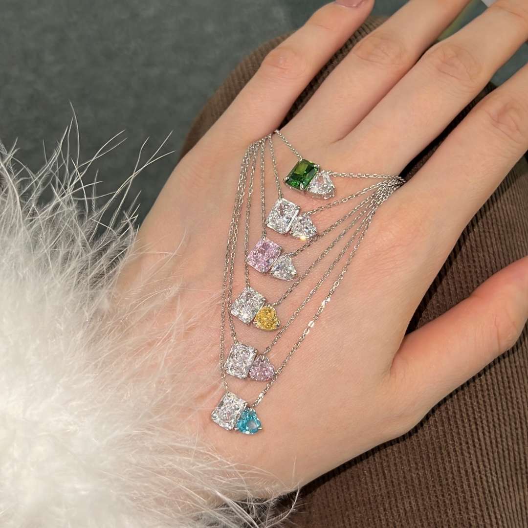 [LuckyStar]Dazzling Square & Heart Shape Necklace