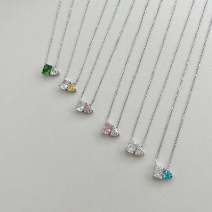 [LuckyStar]Dazzling Square & Heart Shape Necklace