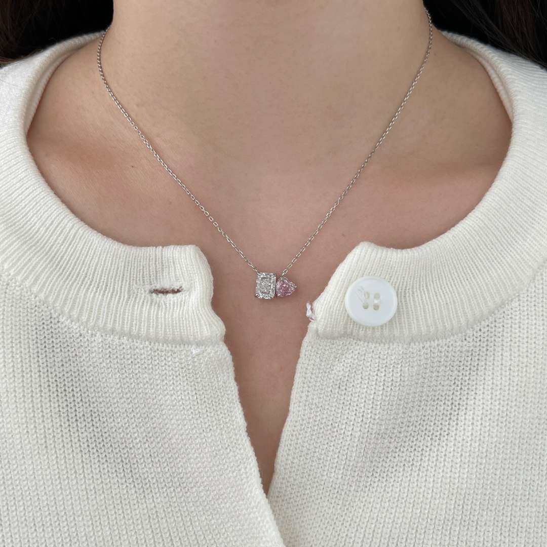 [LuckyStar]Dazzling Square & Heart Shape Necklace
