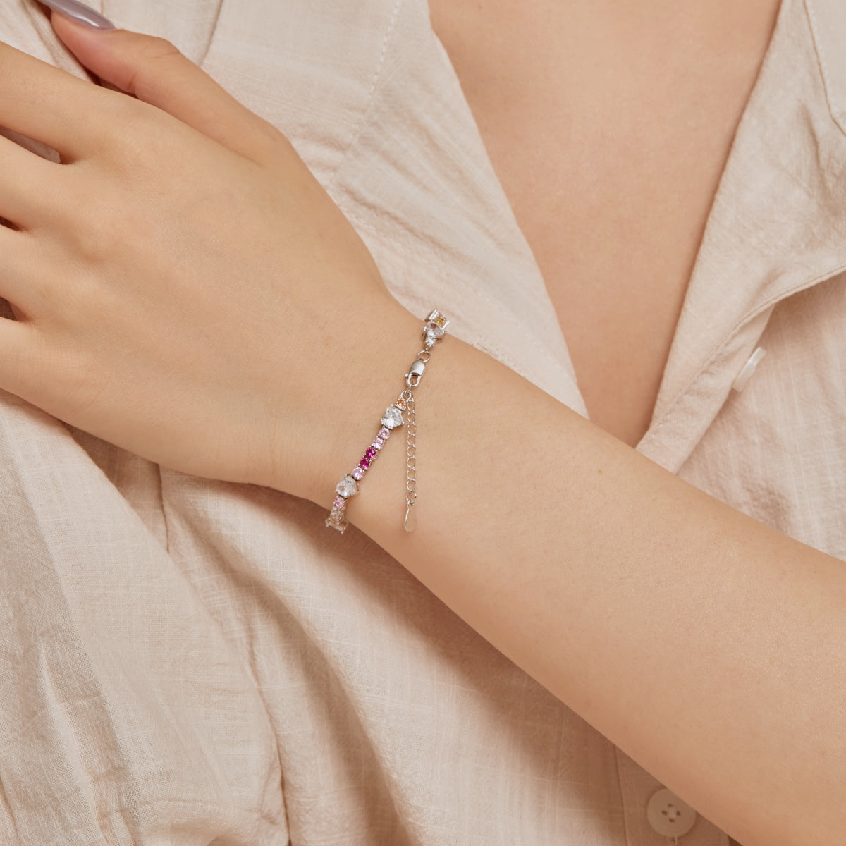 [LuckyStar]Romantic Heart Shape Round Cut Lover Bracelet