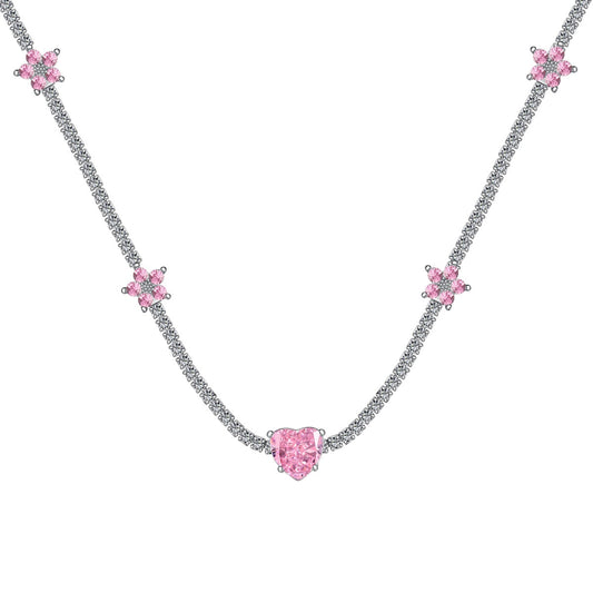 [LuckyStar]Dazzling Pink Heart Flower Necklace