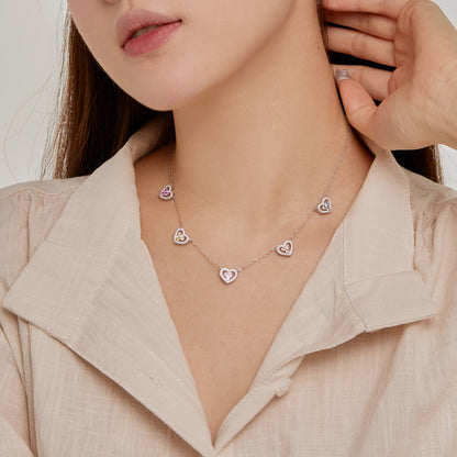 [LuckyStar]Sparkling Five Heart Necklace
