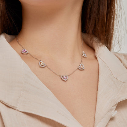 [LuckyStar]Sparkling Five Heart Necklace