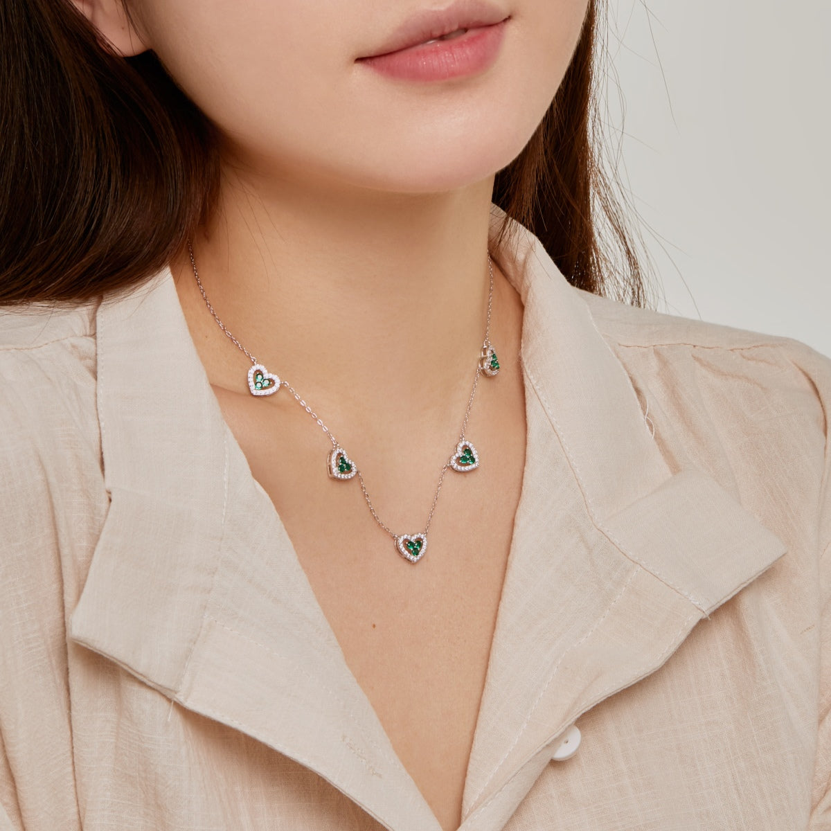 [LuckyStar]Sparkling Five Heart Necklace