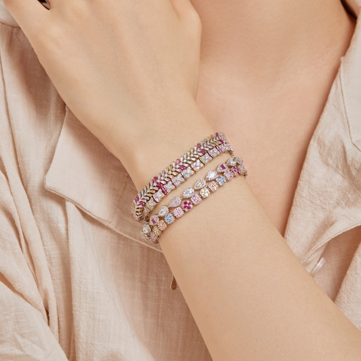 [LuckyStar]Delicate Colorful Emerald Cut Daily Bracelet